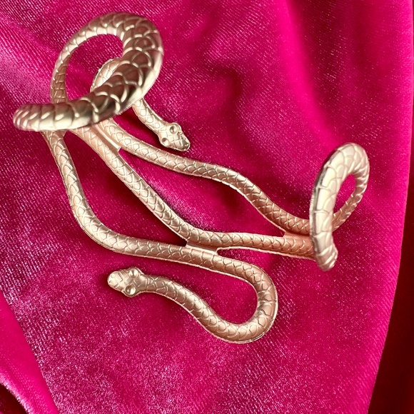 Gold Tone (matte) Double Headed Snake Bracelet with Black Rhinestone Eyes NWOT - Picture 6 of 6